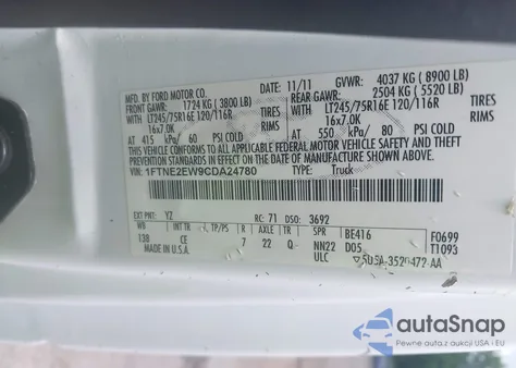 2012 Ford E-250 Commercial из США, поврежденный, VIN 1FTNE2EW9CDA24780